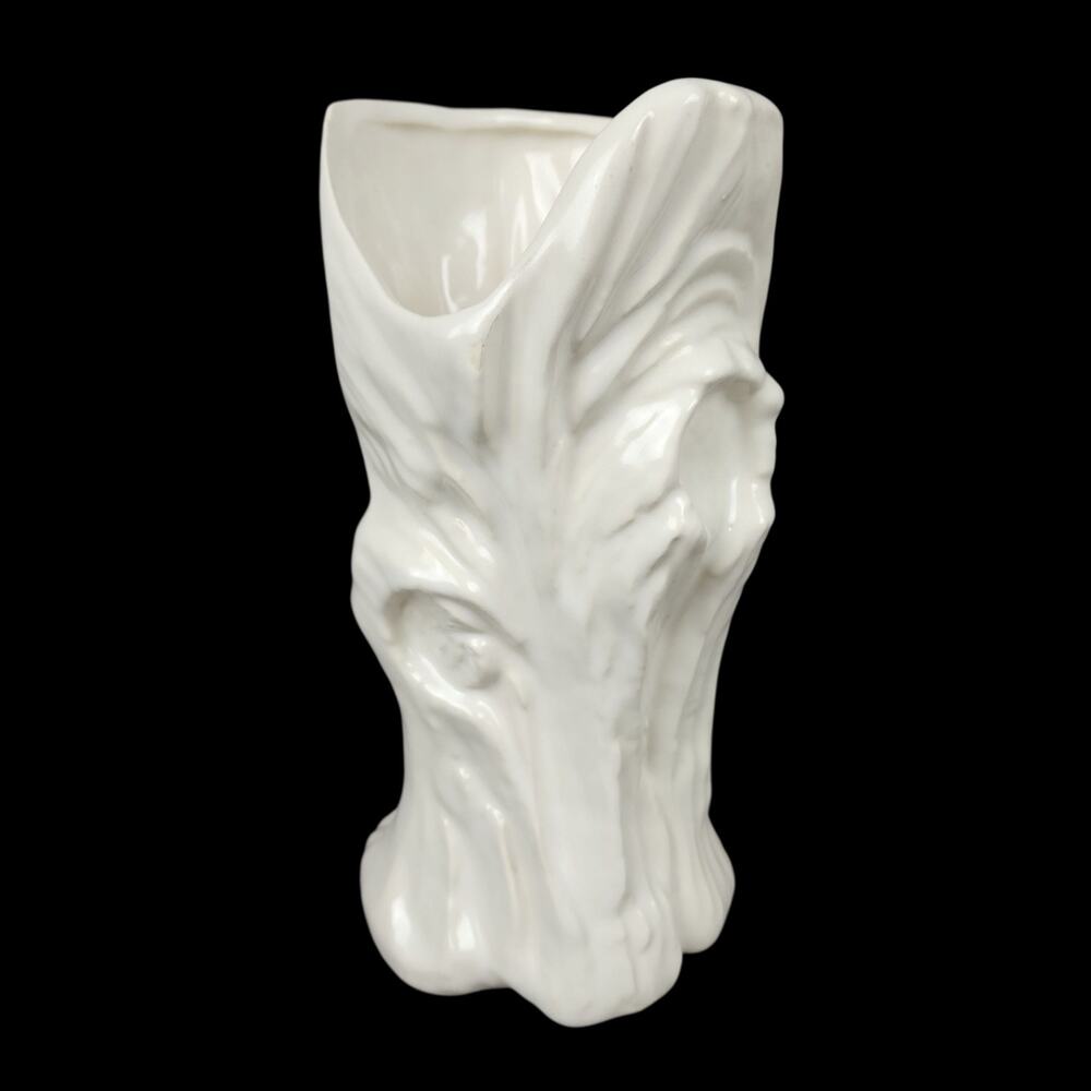 Vintage White Ceramic Vase Tree Trunk Hollow Stump 11.5" Fairytale Cottagecore